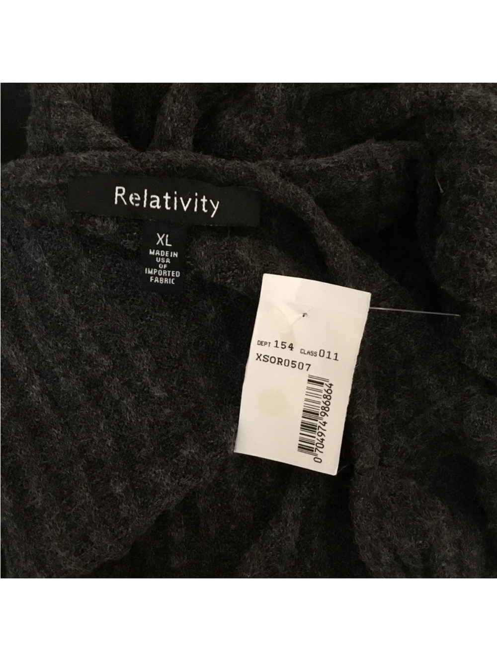 Relativity Charcoal Ribbed Open Front Cardigan XL Waterfall Hem - Picture 8 of 16